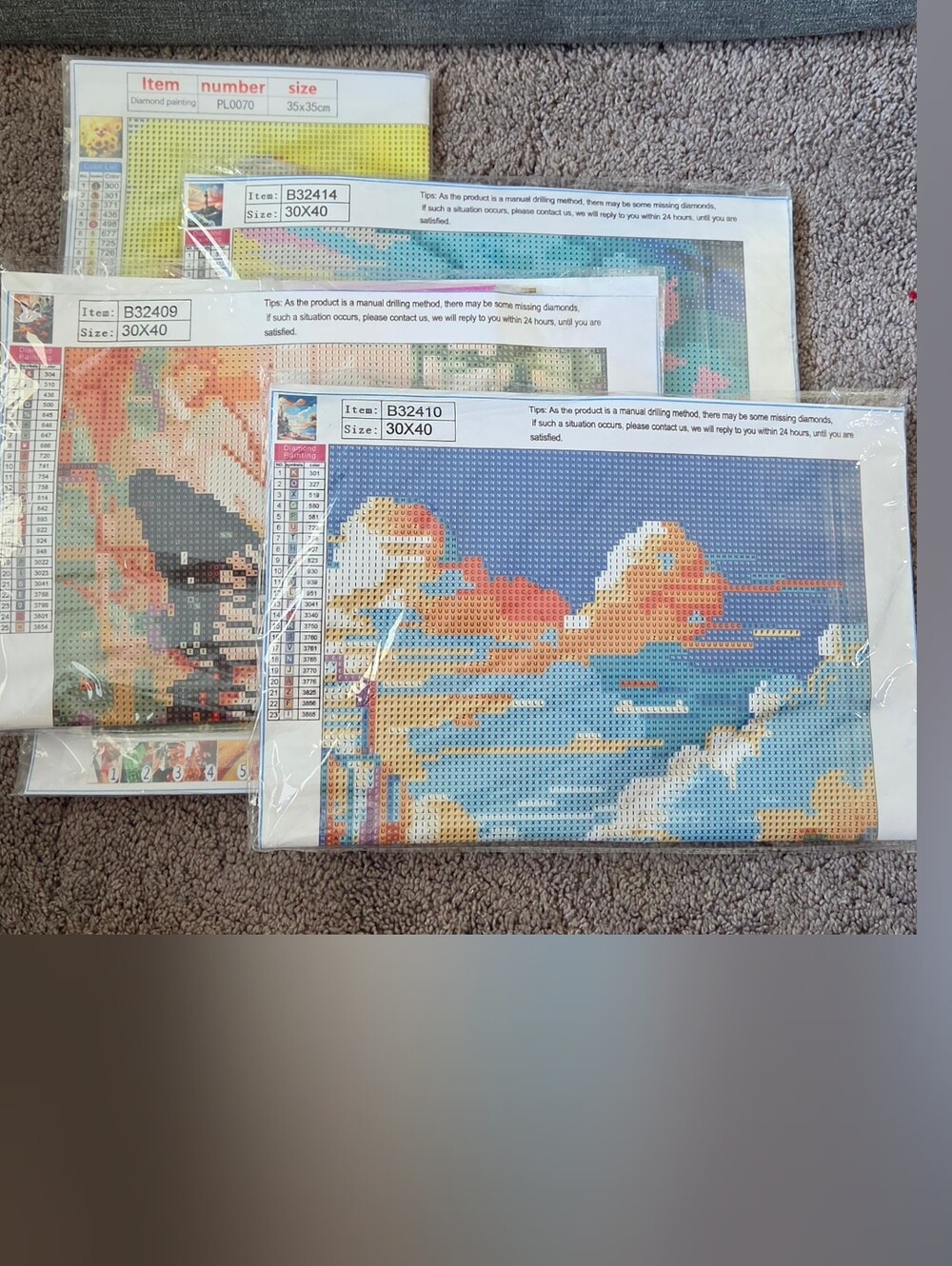 Bundle Of 4 Diamond Art Kits, NIP, Lighthouse, Butterfly, Sunflower Dog, Beach